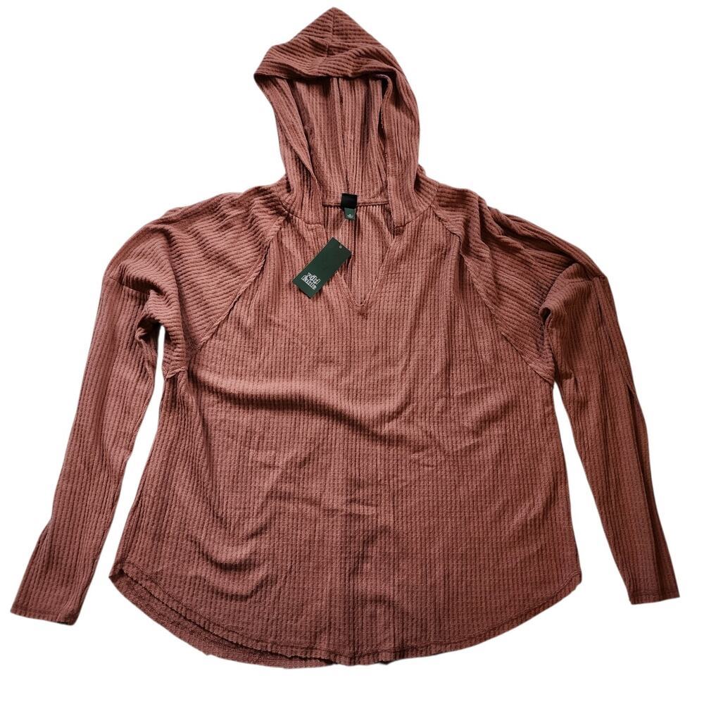 Wild Fable Womens Waffle Knit Hooded Sweater Size XL Tan Pullover